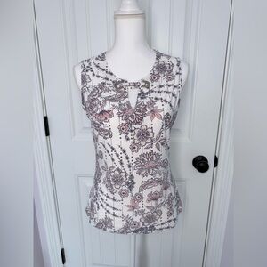 Tommy Hilfiger Floral Keyhole Sleeveless Blouse - White and Pink